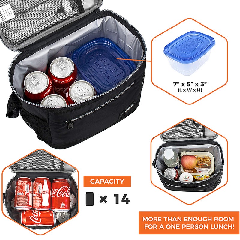 opux Insulated Lunch Box Men Women, Lunch Bag for Work School, Leakproof Soft Cooler Tote Adult, Large Lunch Pail Kids Boys Girls, Picnic Beach Food Bag with Shoulder Strap, Black - Image 5
